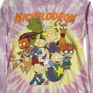 Nickelodeon Rugrats Retro Pink Tie-Dye Cotton LS T Shirt Tommy Reptar Adult XS